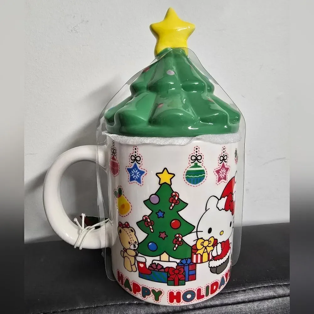 New Sanrio Hello Kitty Ceramic Mug With Christmas Tree Lid